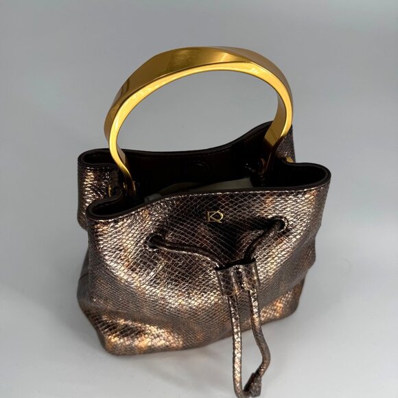 Donna Karan Drawstring Bucket Bag With Metallic Snake Print Leather - Picture 14 of 16